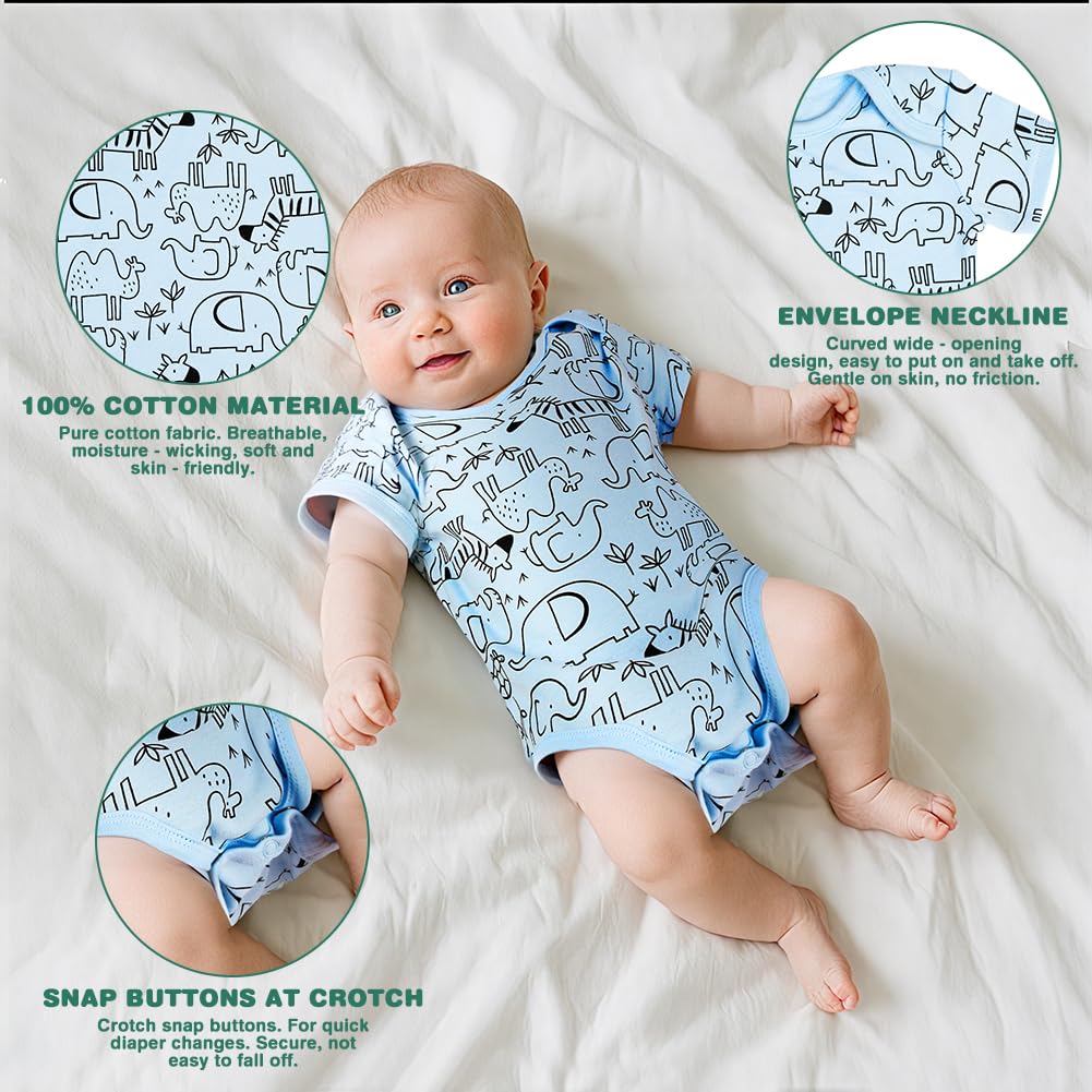 Vicloon Body Neonato e Neonata, Body a Maniche Corte in 100% Cotone, con Comoda Apertura, Unisex 0-12 Mesi, Idee Regalo Nascita