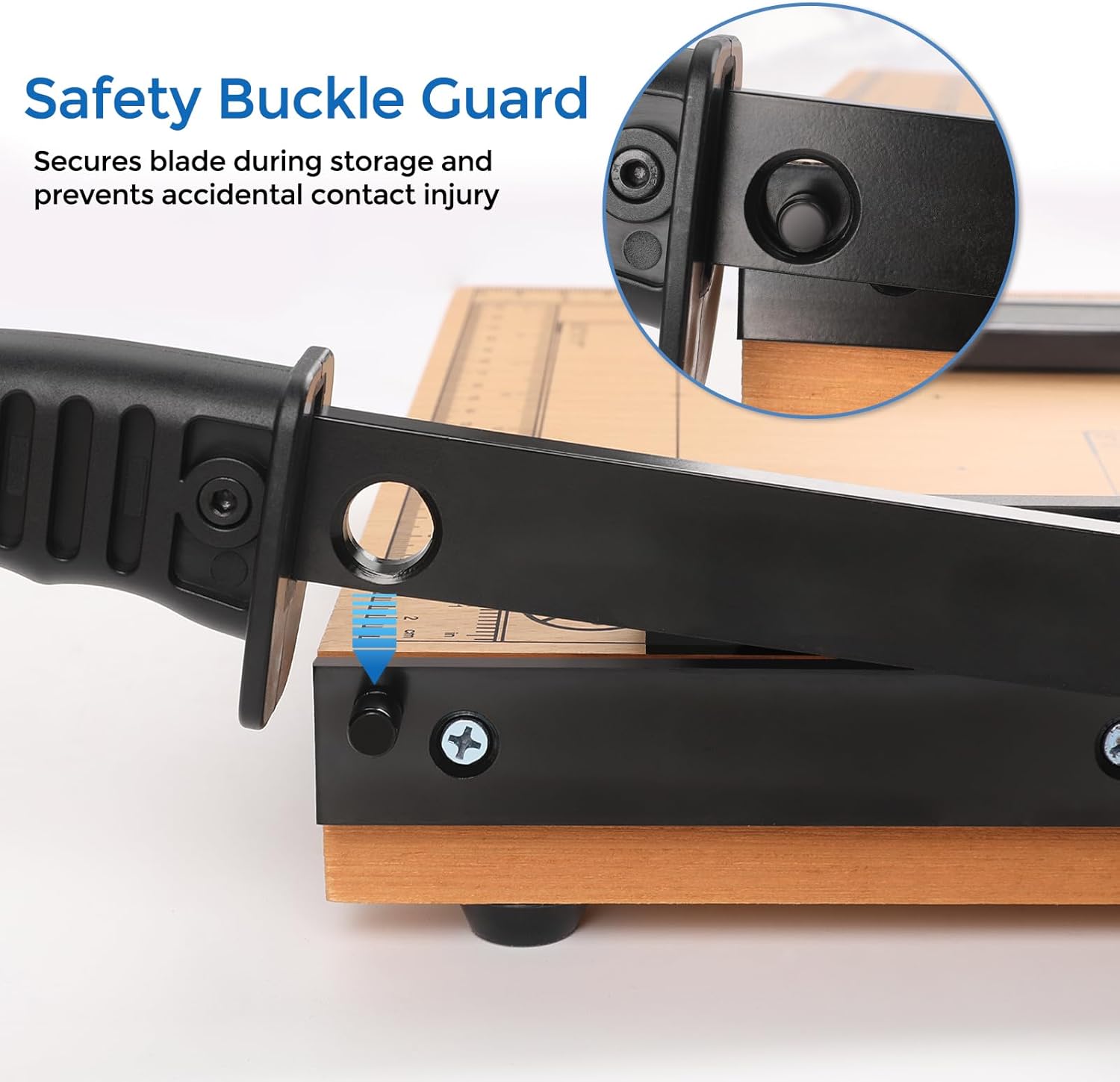 MROCO Heavy Duty Guillotine Paper Cutter & Paper Trimmer, 12" Cut Length, Automatic Clamp, Adjustable Guide, Wood Base with millimeters/inches Gridlines