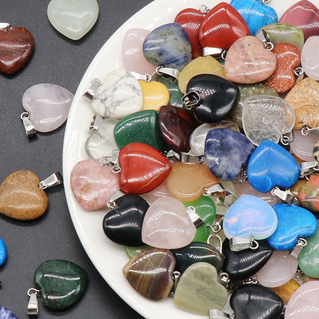 8 Ciondoli Cuore In Pietra Preziosa - Per Bracciali E Collane Fai Da Te, Assortiti - Foto 6