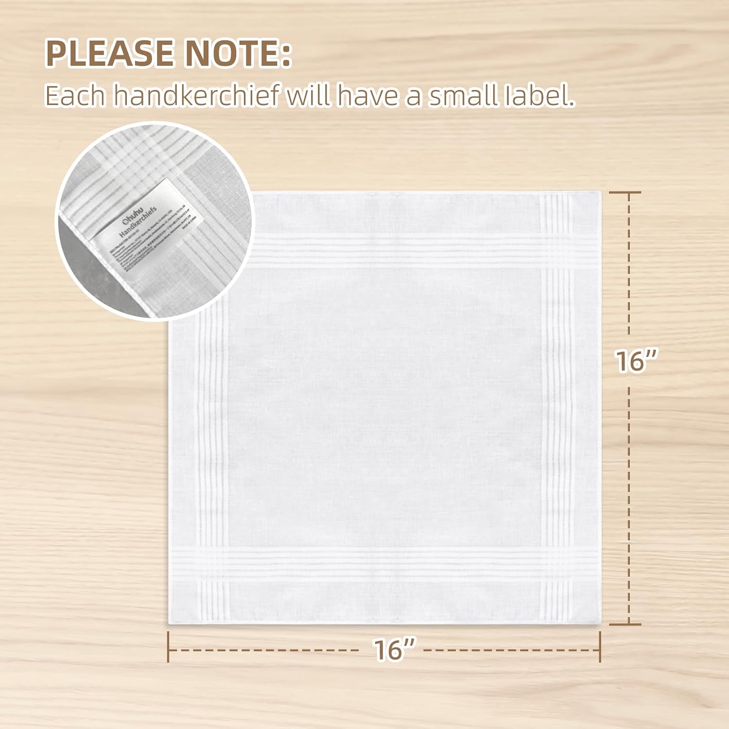 Ohuhu Handkerchiefs for Men, 100% Soft Cotton Hankerchief Machine Wash White Pocket Square for Suit - 16'' x 16'' Mens Hankie