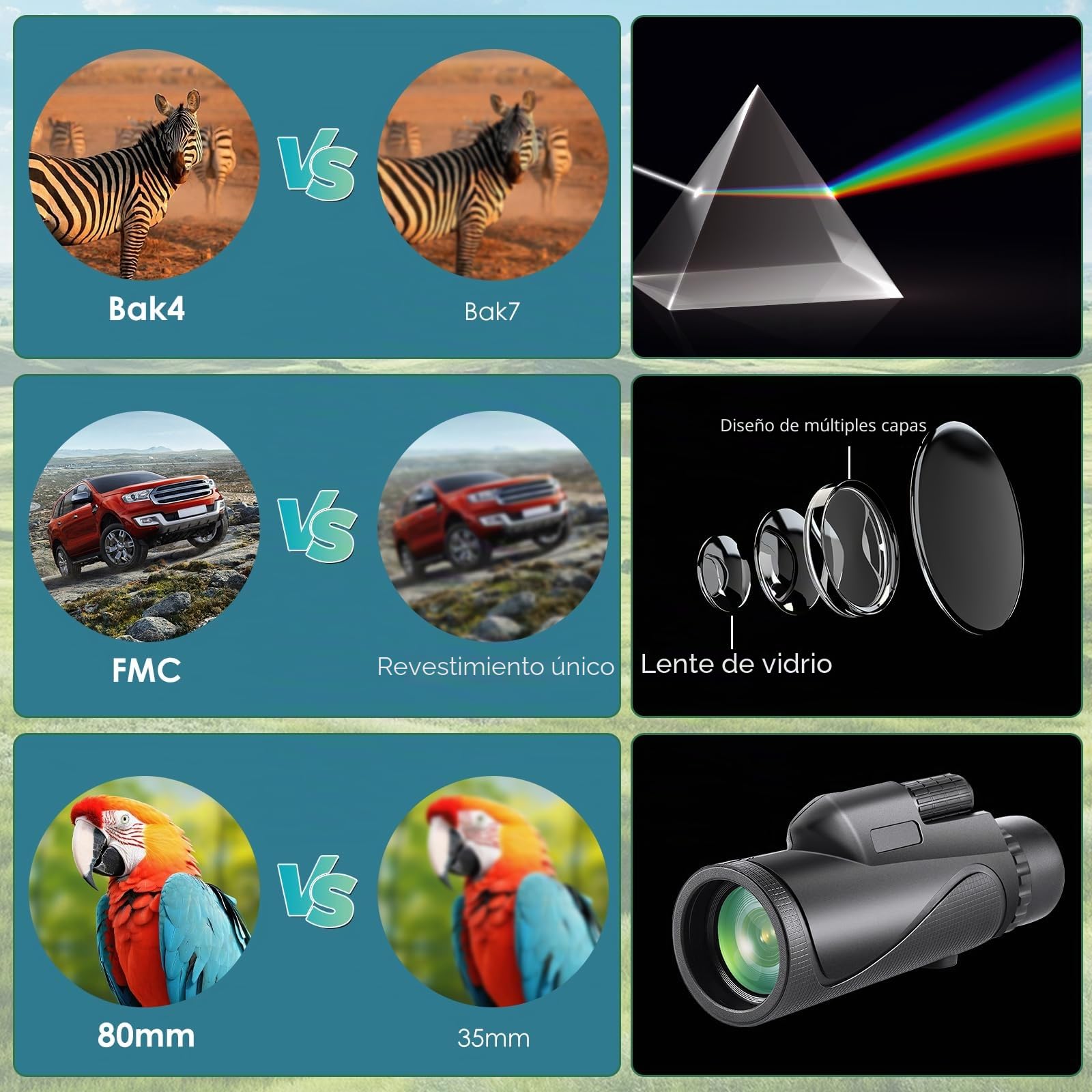 Telescopio Monocular 20X60HD Prisma BAK4 Lentes FMC Premium contra el Polvo/Agua/Niebla con trípode Estable Impermeable Monocular para Adultos para la Observación de Aves Senderismo