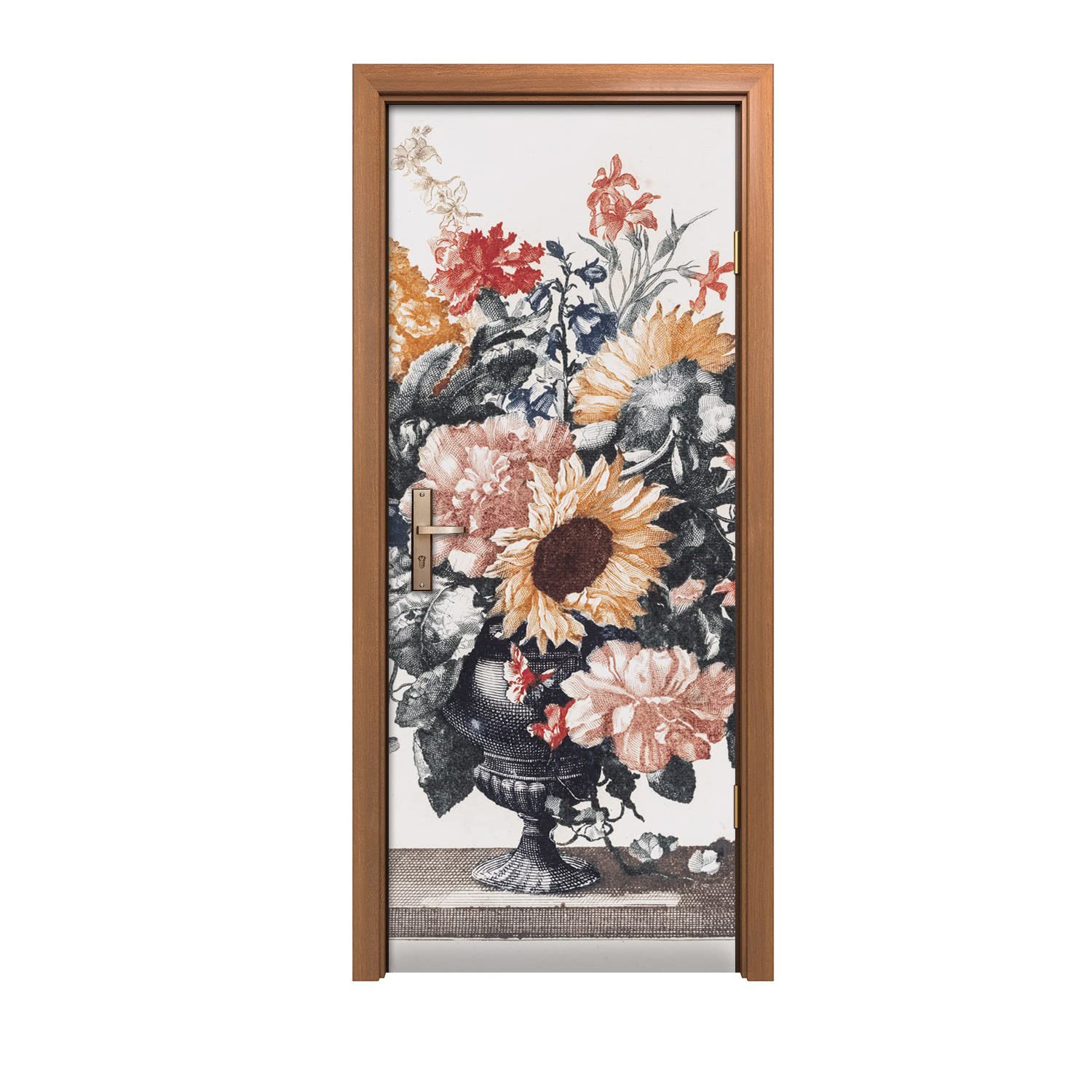 Autocollant de porte 80x200 design intérieur murale fleurs