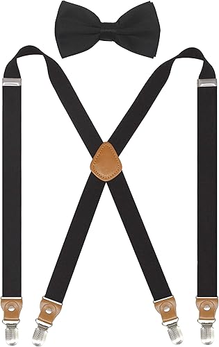 Tirantes para hombre y mujer, conjunto de corbatín en X para bodas y eventos formales con tirantes elásticos de 1 pulgada de ancho