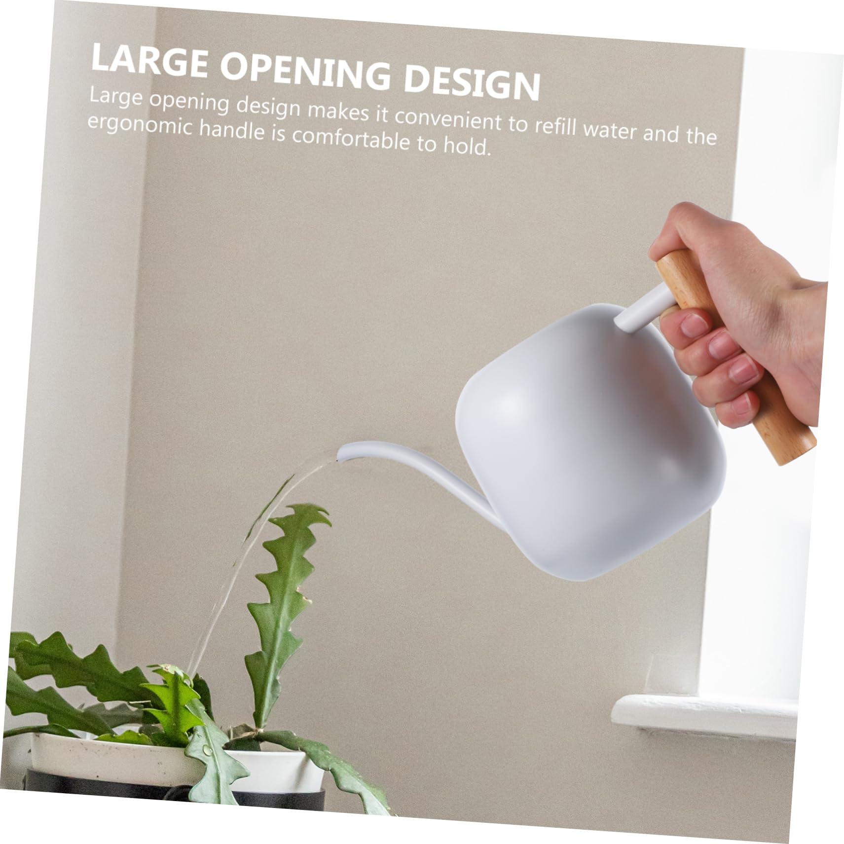 Regadera De Inoxidable Mango De Madera De Boca para Riego De De Interior y Jardín Capacidad De Diseño Ergonómico para Cómodo