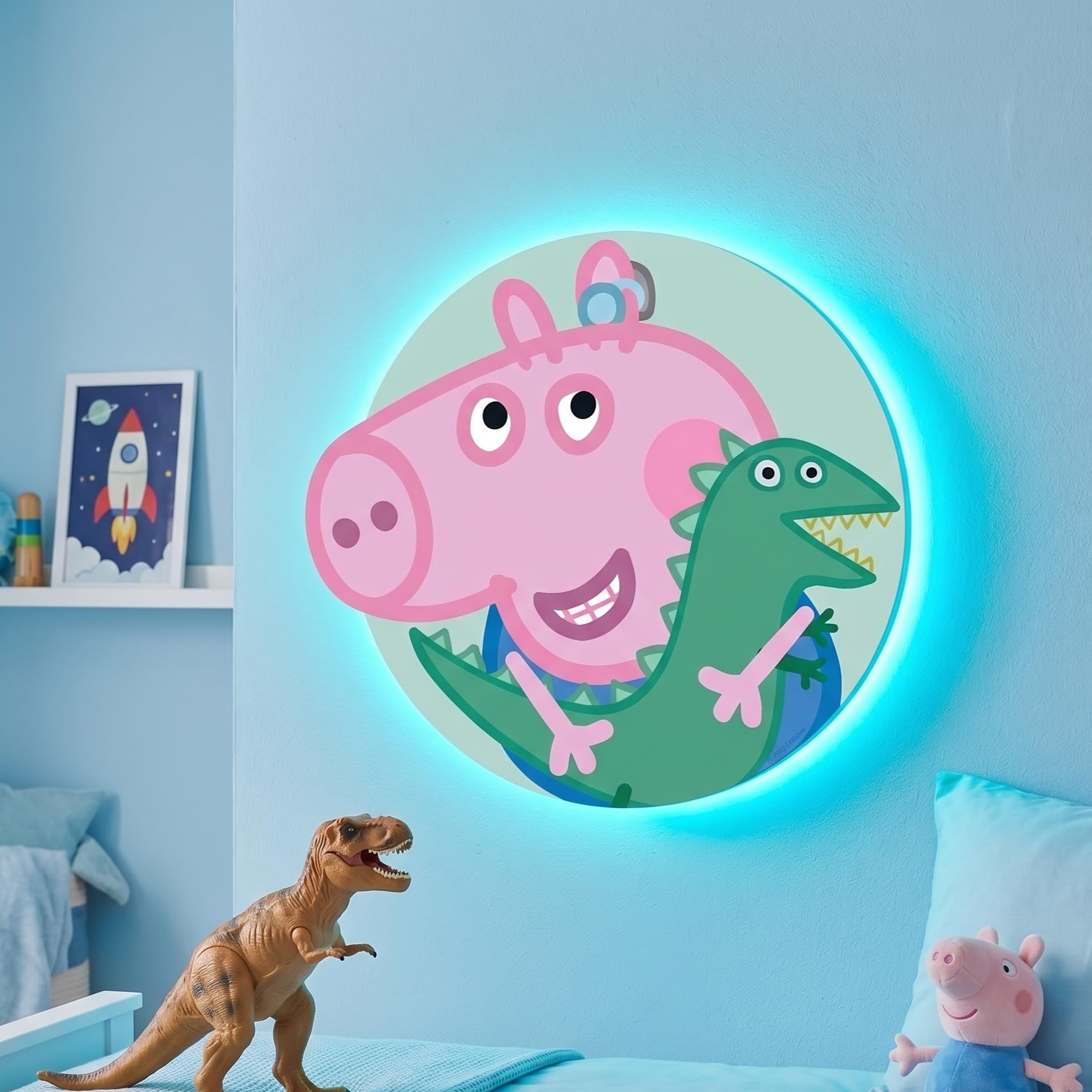 Themed Multicolour Peppa Pig George Dinosaur Led Backlit Wallpop