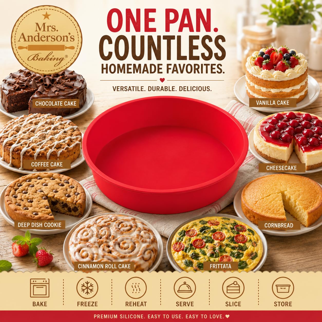 Harold Essentials 9" Flexible Silicone Round Nonstick Cake Bread Pan Baking Mold