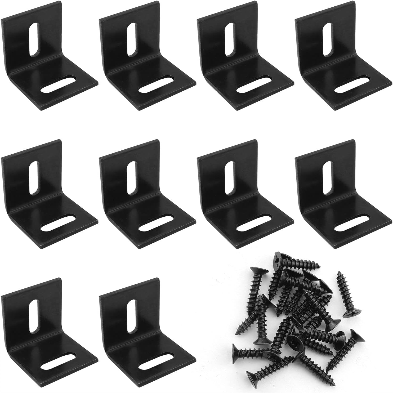 Adjustable Corner Brace ITROLLE 10PCS Black Steel L Shaped Right Angle Bracket with 20PCS Mounting Screws for Wood Furniture,L-Shaped Shelf Bracket