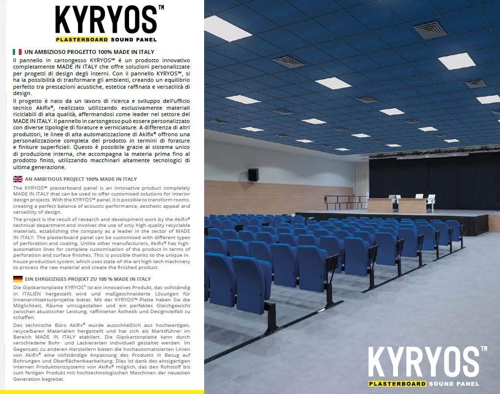 Akifix ITP K44A13 Paneles para Falso Techo de Cartón Yeso Liso KYRYOS 60 x 60 x 1,25 cm, 1,8 m², Paquete de 5 Unidades con Apoyo, Grosor 12,5 mm