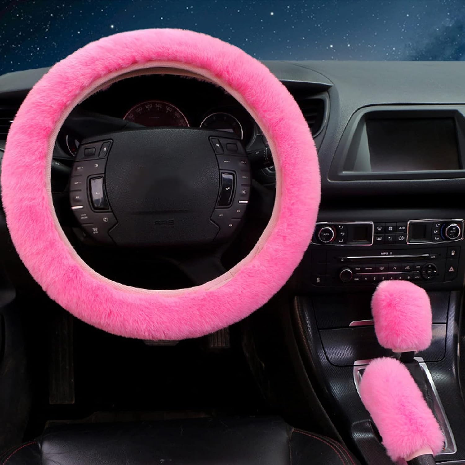 7PCS Set car Interior Aesthetic Accessories, Fluffy 15 inch Steering Wheel Cover, armrest pad, seat Belt Cover,Gear Shift Cover, Fit Girly car Accessories for Women. thumbnail