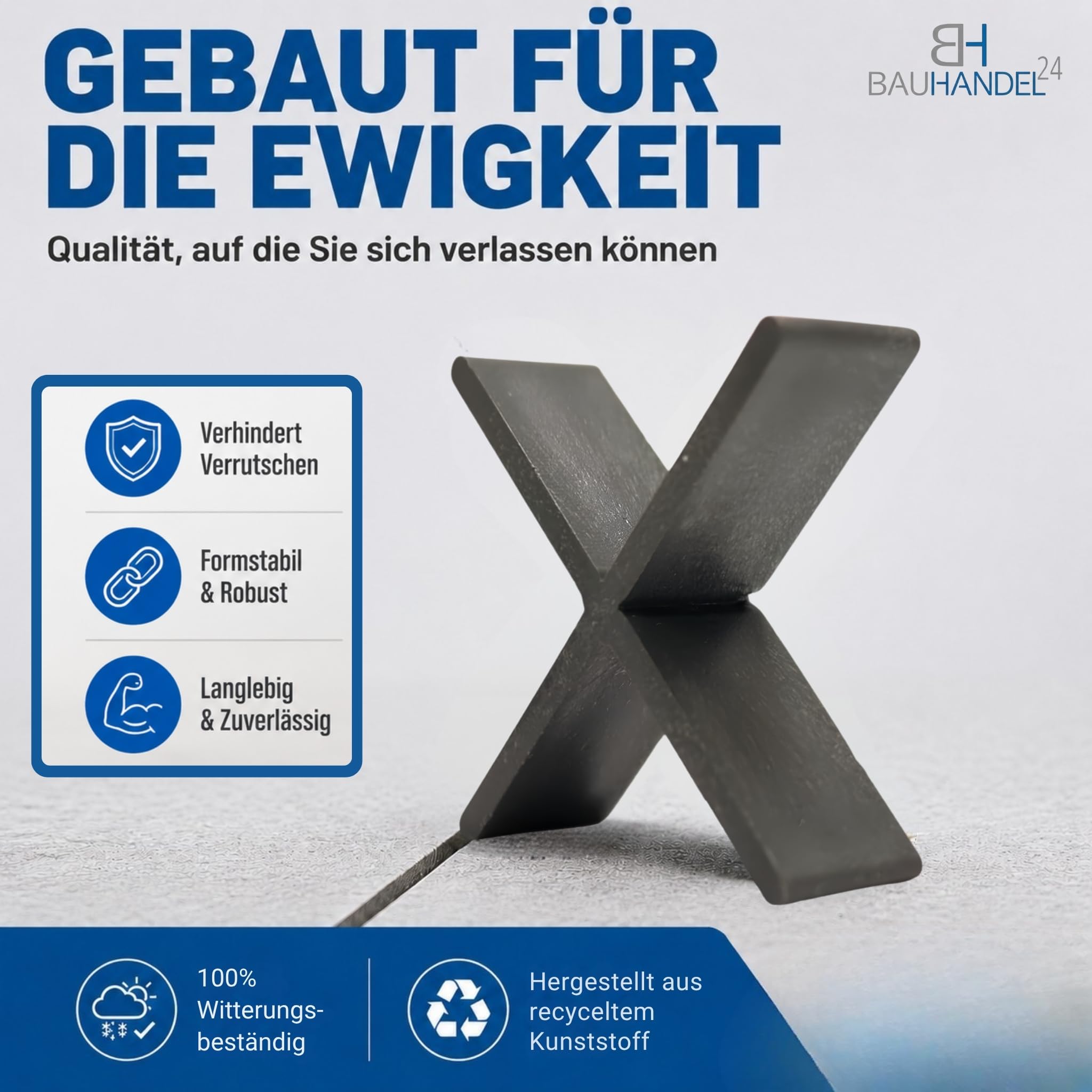 Bauhandel24 - Fugenkreuze 3mm für Terrassenplatten 100 Stk., Fugenkreuz auch als T-Stück, Abstandshalter 15mm Höhe, Kreuze im Außenbereich für Platten Pflaster Terrasse Balkon