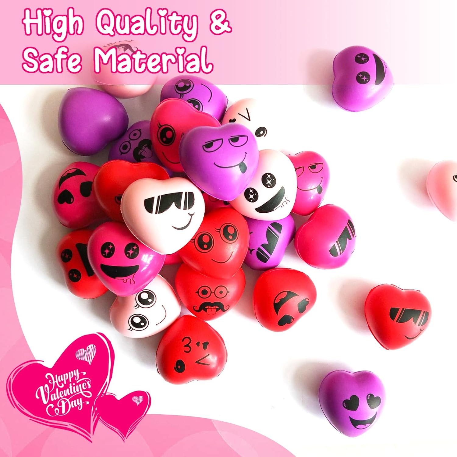 Valentines Day Gift for Kids with 28 PCS Cards and Heart Stress Balls, Smile Funny Face Stress Balls Relief Squeeze Toys for Party Favors, Gift Bag Fillers, and Stress Relief