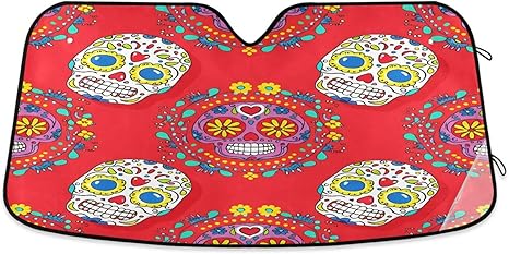 Qilmy Car Windshield Sun Shade,Colored Sugar Skull Foldable Visor Protector Keep Cool Sunshade Blocks UV Rays and Accessories to Protect for Cars,SUVs,Trucks-(S) 118