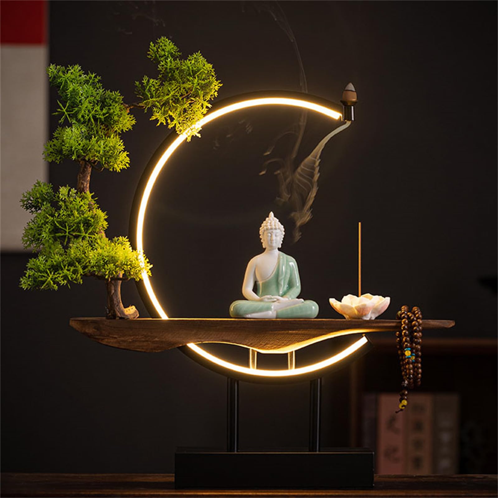 Buddha Statue with LED Light and Tree, Wall Decor for Living Room Zen Atmosphere