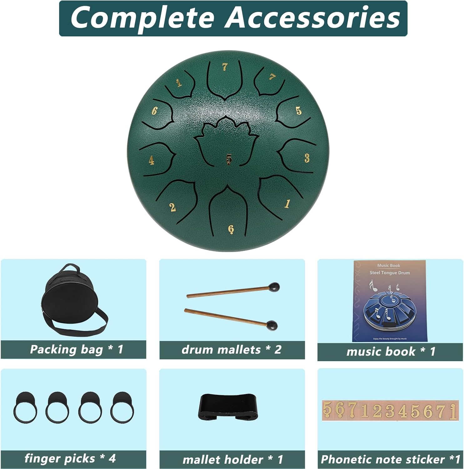 Rain Drum for Outside Garden, 8-Inch Steel Tongue Drum with 11 Notes, Percussion Instrument, Includes Packing Bag, Music Book, and Mallets, Ideal for Meditation, Yoga, and Relaxation
