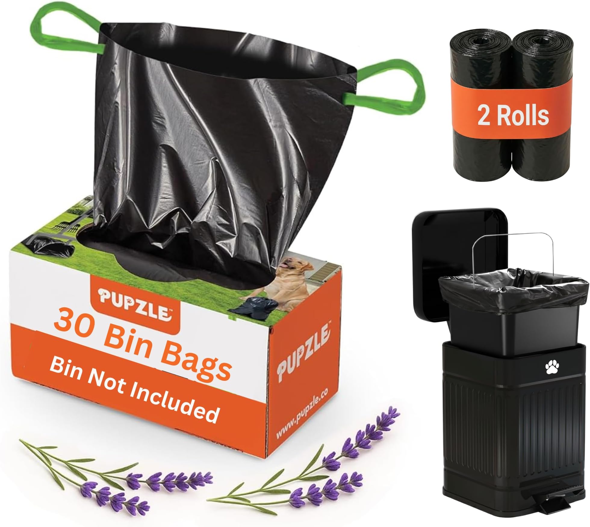 Pupzle Dog Poop Bin Liners Compatible with CEROELDA and Pupzle and AnimoGoods Dog Poop Bin, 1.3 Gal Trash Can Liners for Small Square Trash Can, Durable, Leakproof, 30 Count