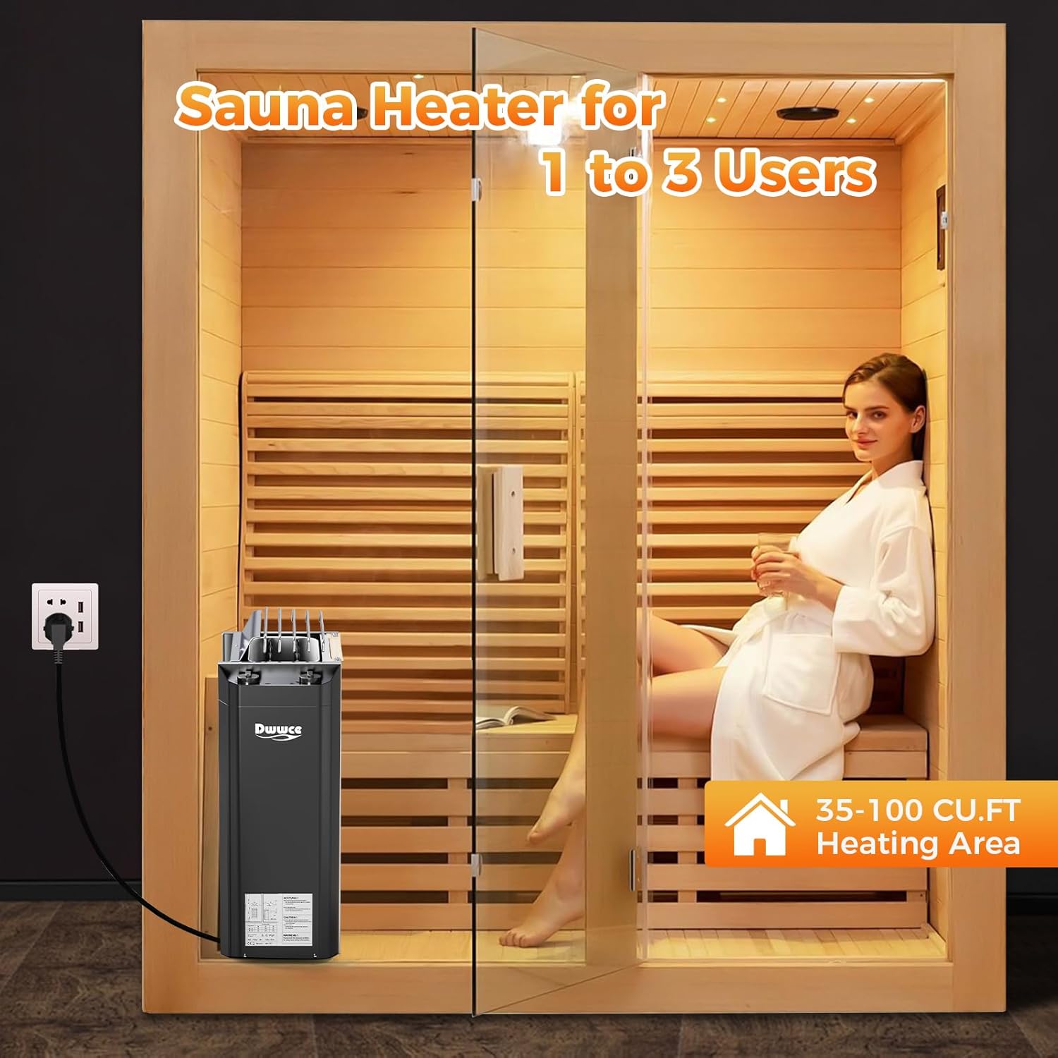 110V Sauna Heater in Plug, 2KW Electric Sauna Heaters Stove, Dry Steam Bath Sauna Stove with 3H Timer and Temp Ajustable for 70-100 Cu.ft Small Sauna Room Home Hotel Spa