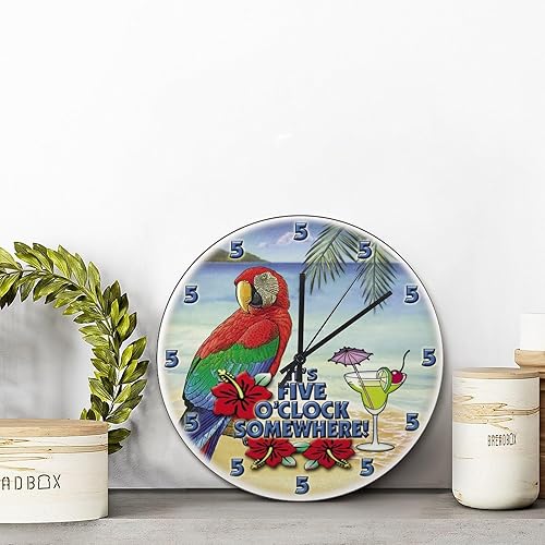 Miniatura 2 de ArogGeld Reloj de pared de playa tropical en algún lugar, reloj de pared de madera grande que funciona con pilas, reloj de escritorio silencioso de