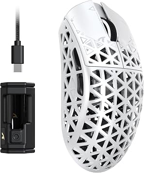ATTACK SHARK R5 Ultra Carbon Fiber HyperSpeed Wireless Gaming Mouse – 39g Super Lightweight, PAW3950MAX Sensor, 42000 DPI, 8000Hz Wireless Polling, BT/2.4G/Wired USB-C, Windows/Mac Compatible – White