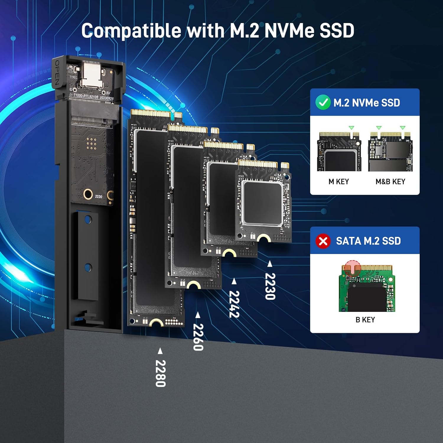 M.2 NVMe SSD Enclosure, Tool-Free Installation, Xiaobi Hard Drive Docking Station
