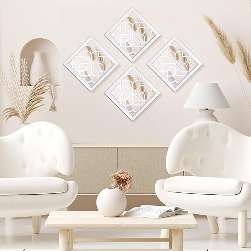 Miniatura 4 de Tatuo 4 espejos cuadrados de pared, magnífico espejo rústico para decoración de baño, dormitorios y salas de estar, 12 x 12 pulgadas (blanco puro)