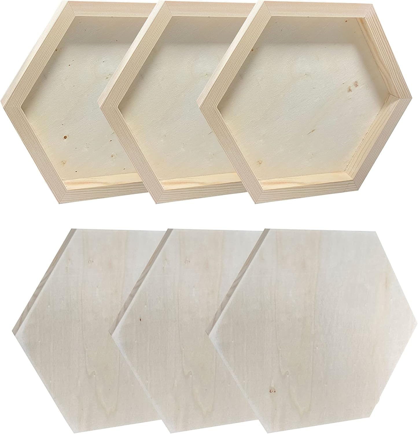 Hexagon Wood Canvas for Crafts, Framed Wooden Panel Boards for Painting (8x9 in,6 Pack)