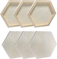 Vista 5 de Lienzo de madera hexagonal para manualidades, tableros de madera enmarcados para pintar (8 x 9 pulgadas, 6 unidades)