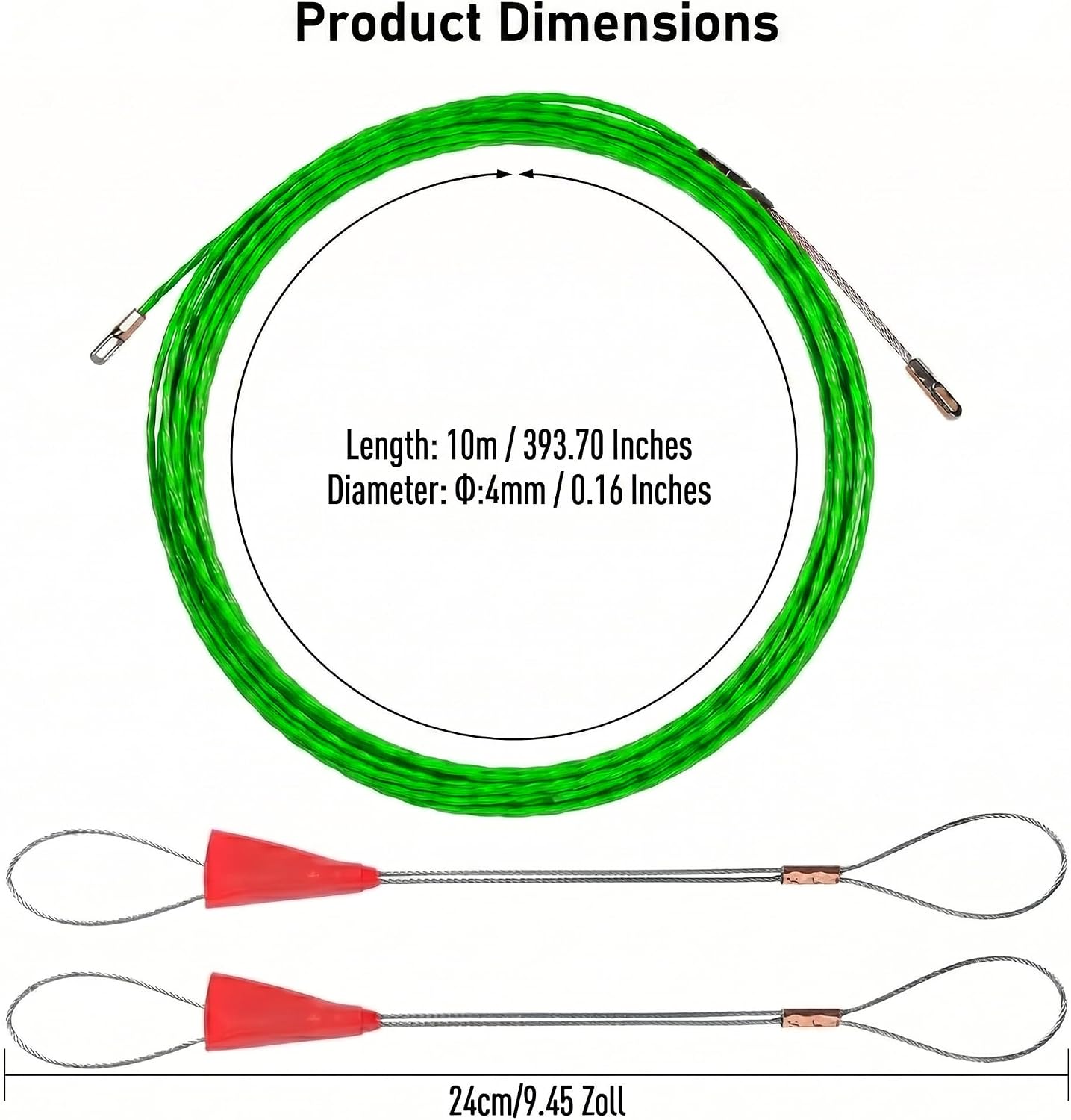 10M 4.0mm Electrical Fish Tape, Wire Fish Tape Wire Puller, Wire Snake for Running Wire through Wall, Retractable Cable Pulling Tools with 2 Guide Springs