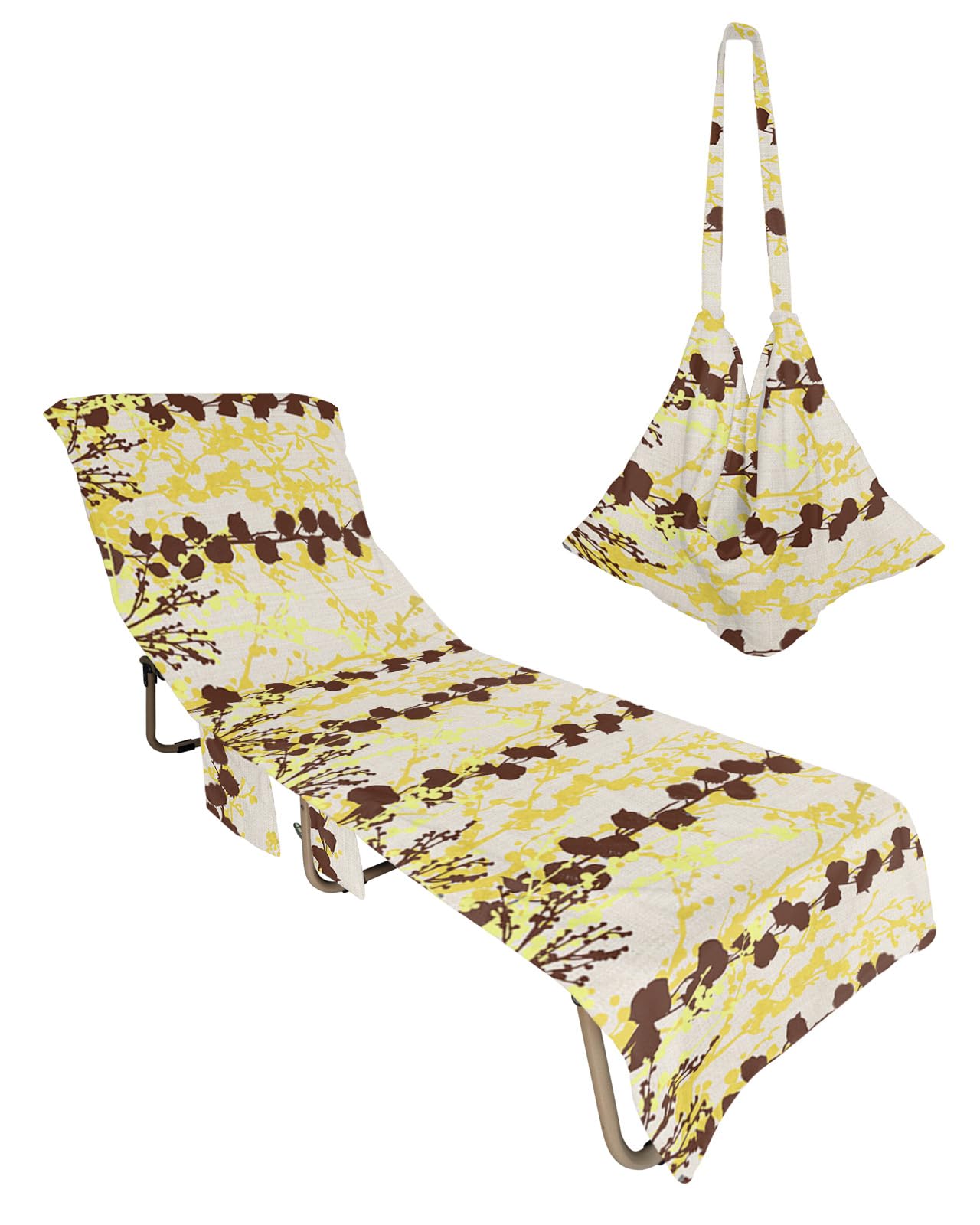 Farmhouse Branches Beach Chair Towel Covers for Chaise Lounge With Side Pocket, Soft Plush Pool Towels Cover for Patio Sunbathing Outdoor 29''x85'' Leaves Flower Botanical Plant