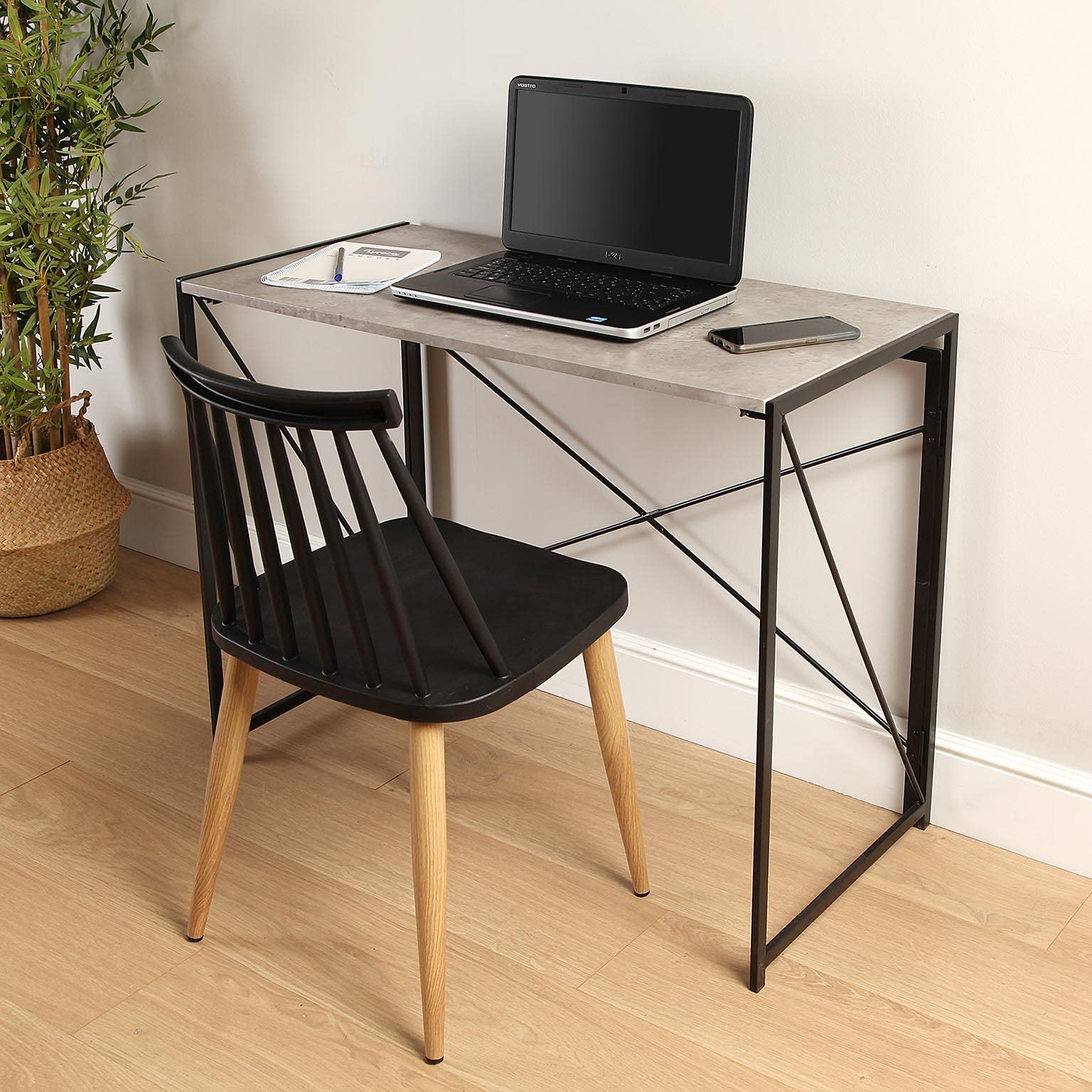 Versa Jack Escritorio Plegable para el Ordenador, Mesa para la Habitación o Estudio. Mesa Gaming, Medidas (Al x L x An) 74 x 45 x 90 cm, Madera y Metal, Color Gris