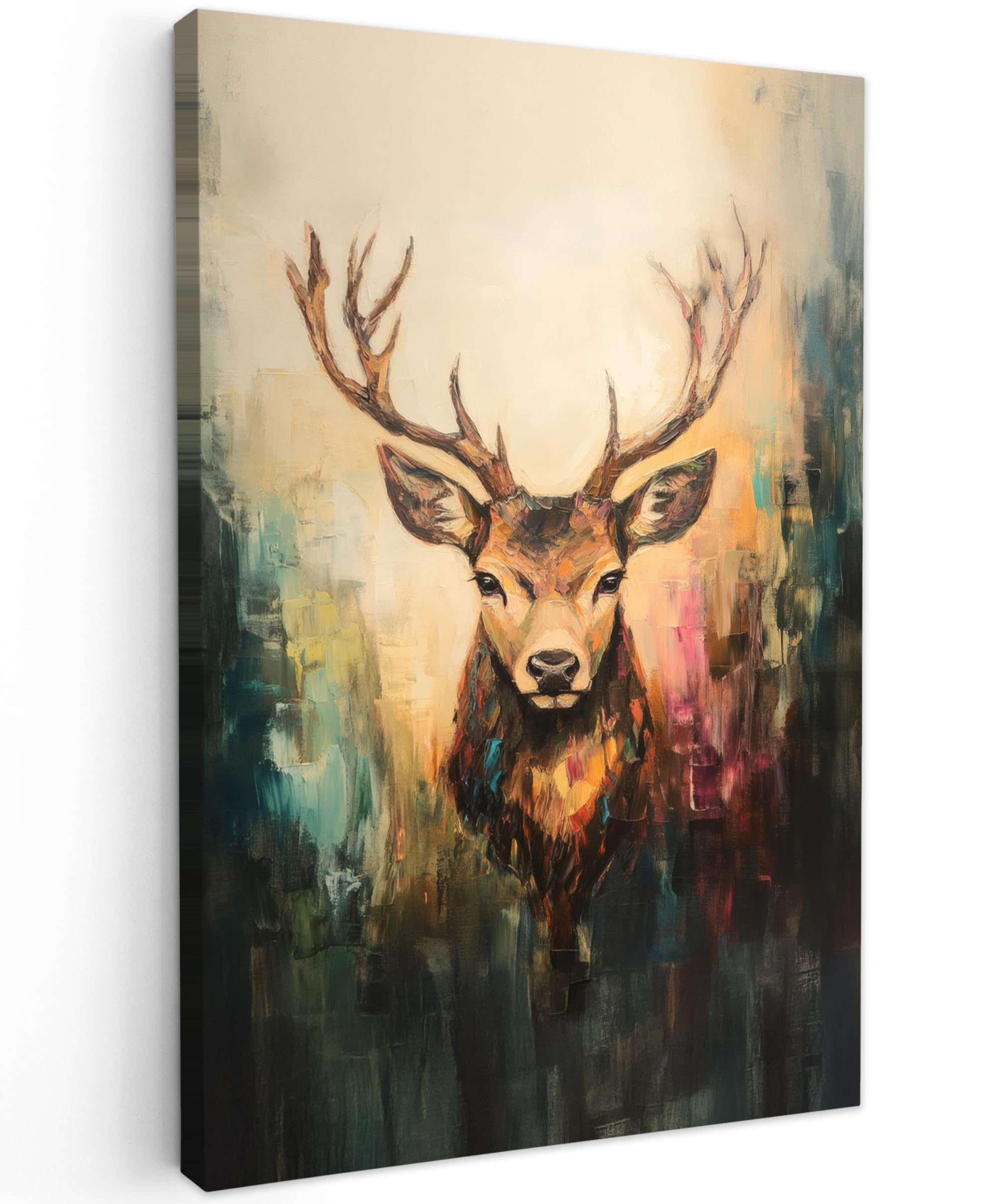 MuchoWow© Canvas Wall Art 31"x47" / 80x120 cm Home Decor Paintings for Living Room Decorations Gifts Hallway Deer - Painted - Antlers - Brown