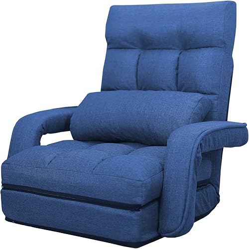 Miniatura 7 de WAYTRIM Sofá de interior silla plegable de suelo tumbona acolchada plegable de 6 posiciones con reposabrazos color azul marino