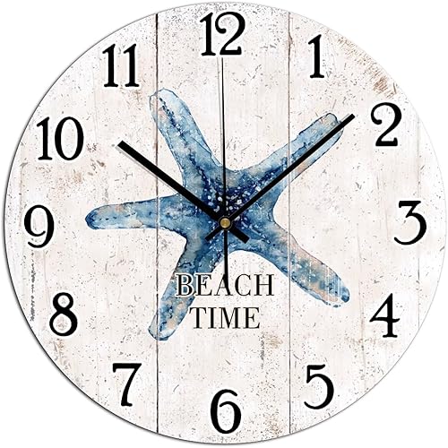 Beach Time - Reloj de pared decorativo con diseño de estrella de mar, estilo shabby chic, retro, de 12 pulgadas, reloj redondo de cuarzo, funciona