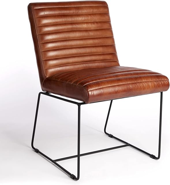 Spinningfield Tan Real Leather Lounge Chair - 100% Buffalo Leather Accent Padded Cushioned Black Iron Frame Chair, Multifunctional Living Room & Office Versatile Chair - Modern & Contemporary Style