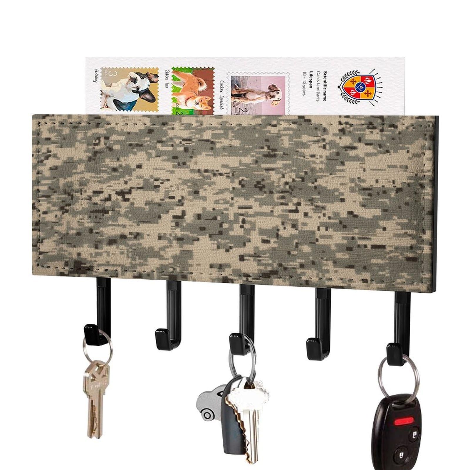Llavero de pared de camuflaje digital con bandeja organizadora de correo y estante de metal 1
