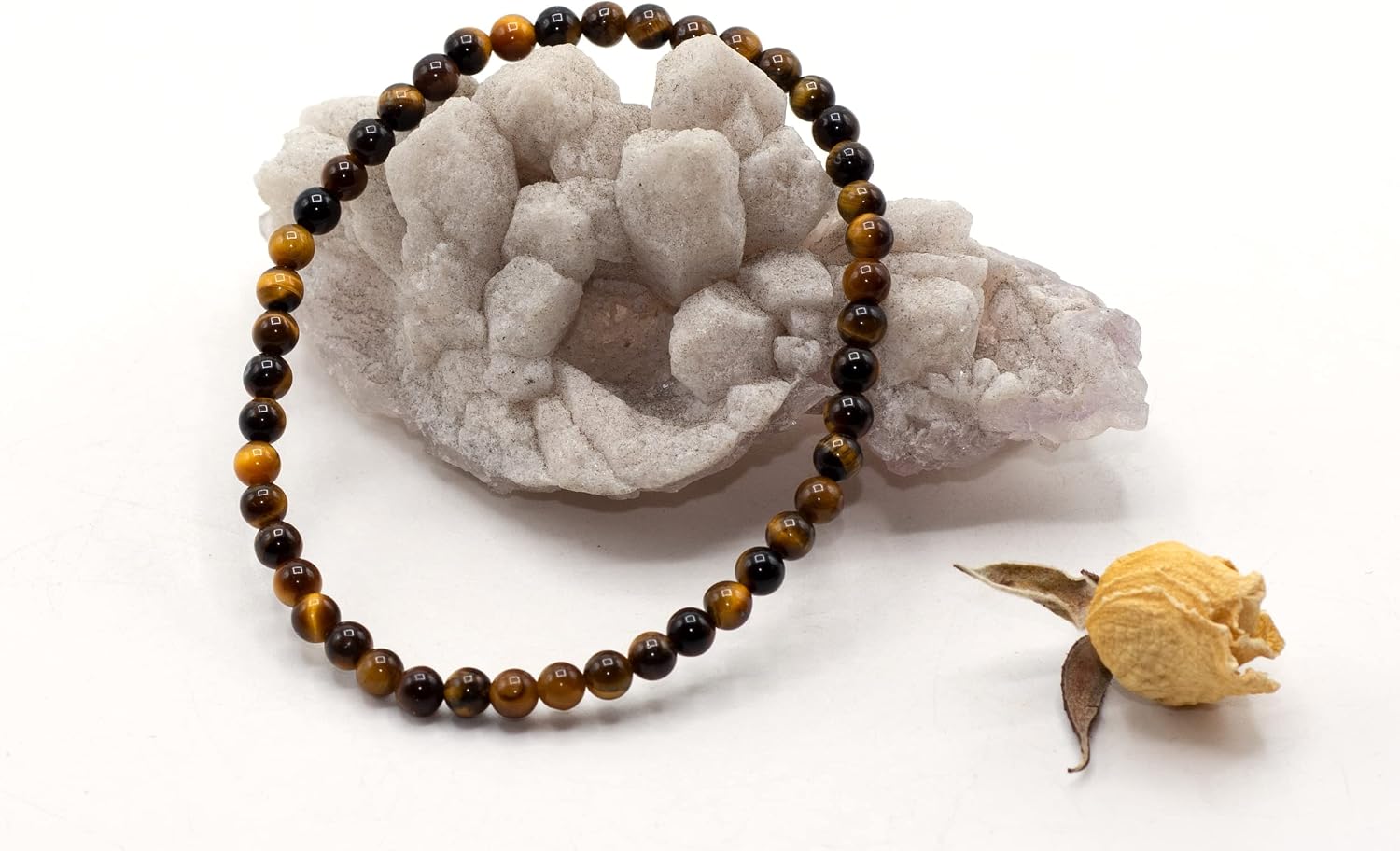 LTC Designs 4mm Smooth Round Tiger's Eye Stretch Bracelets in Various Lengths (6.5, 7, 7.5, 8 Inches) for Women, Men or Friend, Stackable Protection Stone Bracelet Perfect for Everyday Wear w