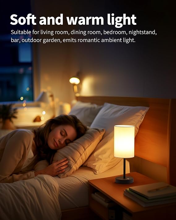KDG Simple Cordless Table lamp, Portable Bedside 5000mAh LED Desk Lamp, 3 Brightness Levels Emergency Light, Linen Lampshade for Living Room, Bedroom, Dining Room, Night Light (Black)