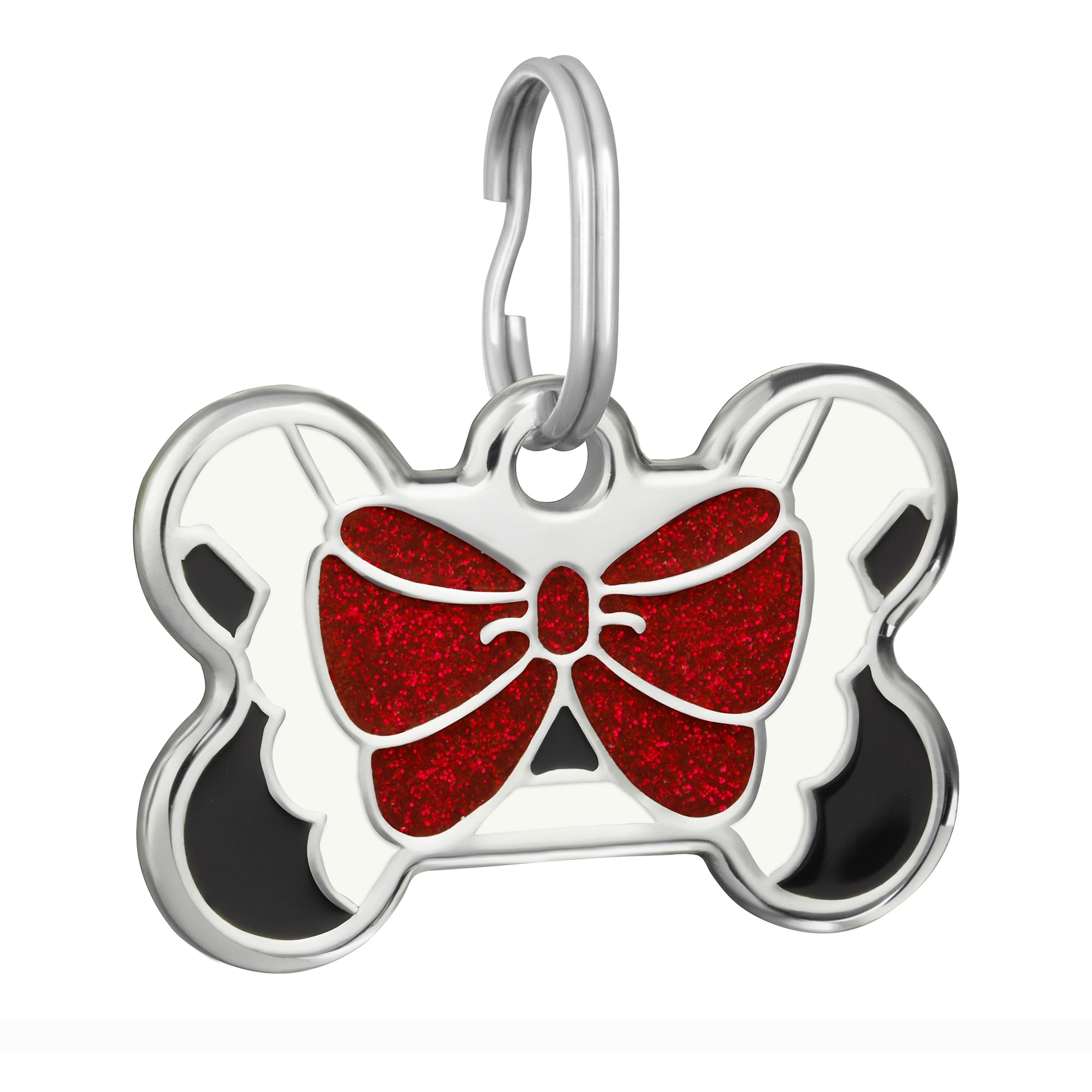 CoolDogs Bow Tie Stainless Steel Glitter Pet ID Tags for Dogs and Cats, Personalized Dog Tag, Cat Tag,Pet Tag,Dog Name Tags, Cat Name Tags with Custom Deep Engraved ID on The Back Side (Red, Small)