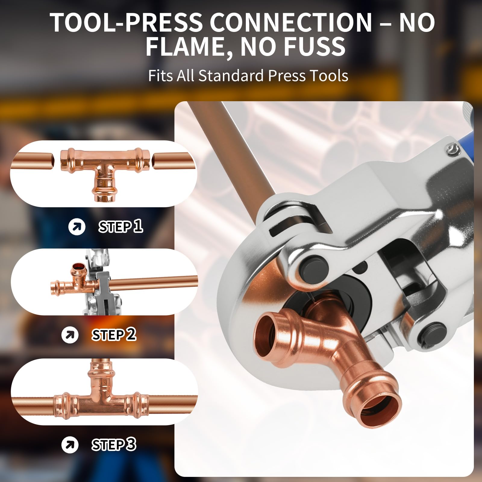 PxPxP - Prensa de cobre de 3/4 pulgadas en T – Accesorio de tubería de 3 vías, accesorios ProPress de 3/4 pulgadas compatibles, accesorios de fontanería de cobre sin plomo para agua potable – Paquete