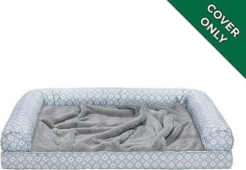 Miniatura 2 de Furhaven Funda de repuesto para cama de perro con estampado de felpa y diamante, estilo nido, lavable a máquina, gris, grande (Piel sintética y