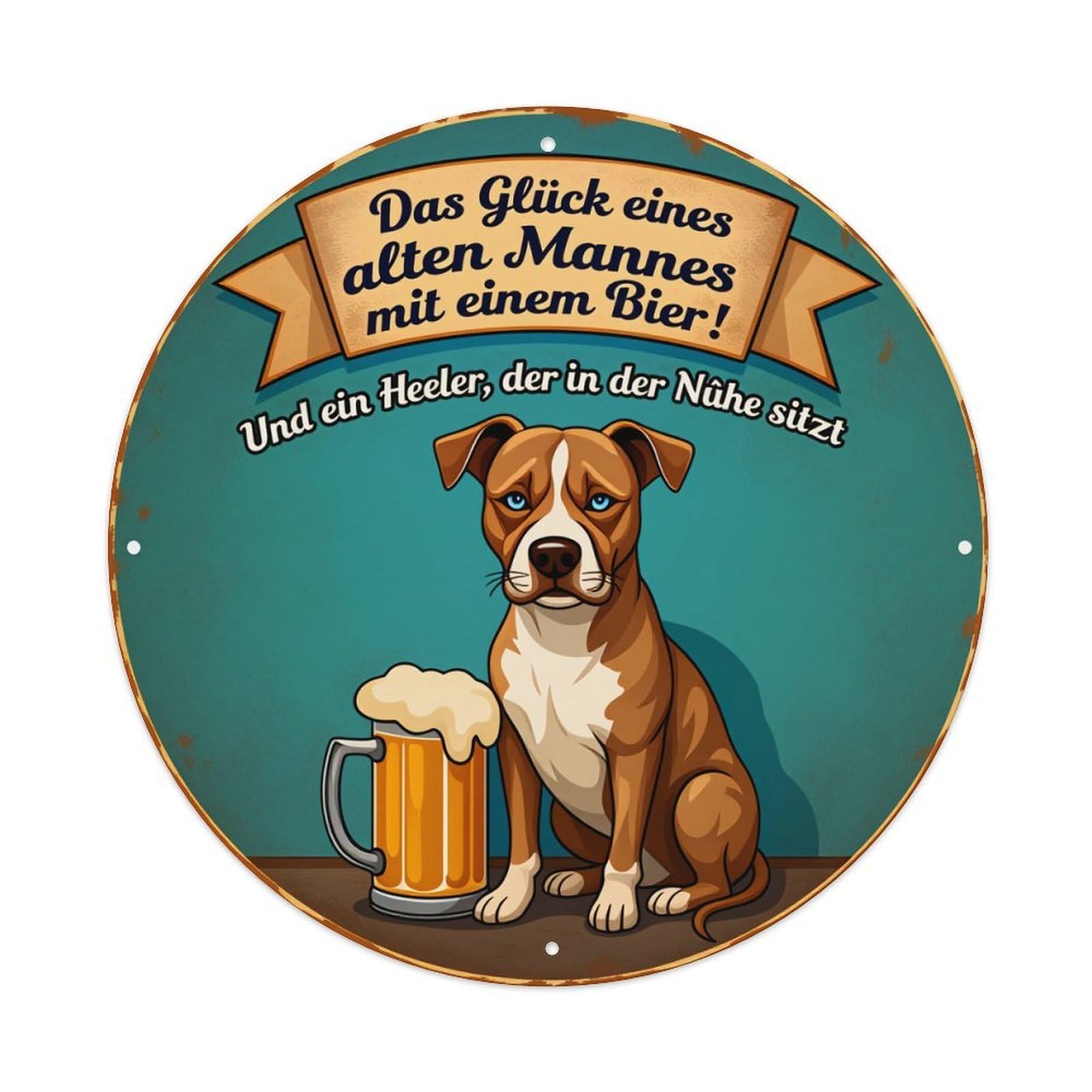 Dog Beer Mug Banner Text Round Tin Sign Vintage Metal Poster Retro Bar, Home, Man Cave, Kitchen, Laundry Room Wall Art Decor Gift 8x8Inch