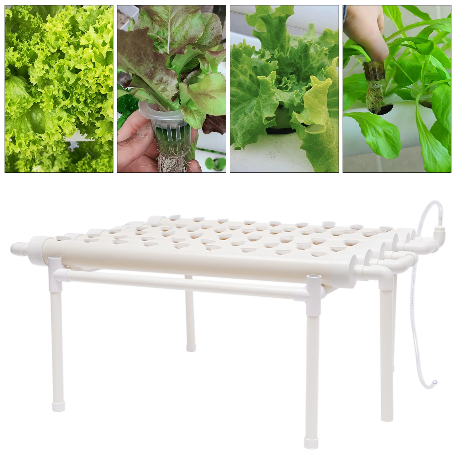 Kit de cultivo hidropónico con 54 plantas, sistemas de cultivo de plantas sin tierra de PVC, sistema hidropónico con tubo hidropónico de PVC, con bomba de agua para sistemas de cultivo de plantas