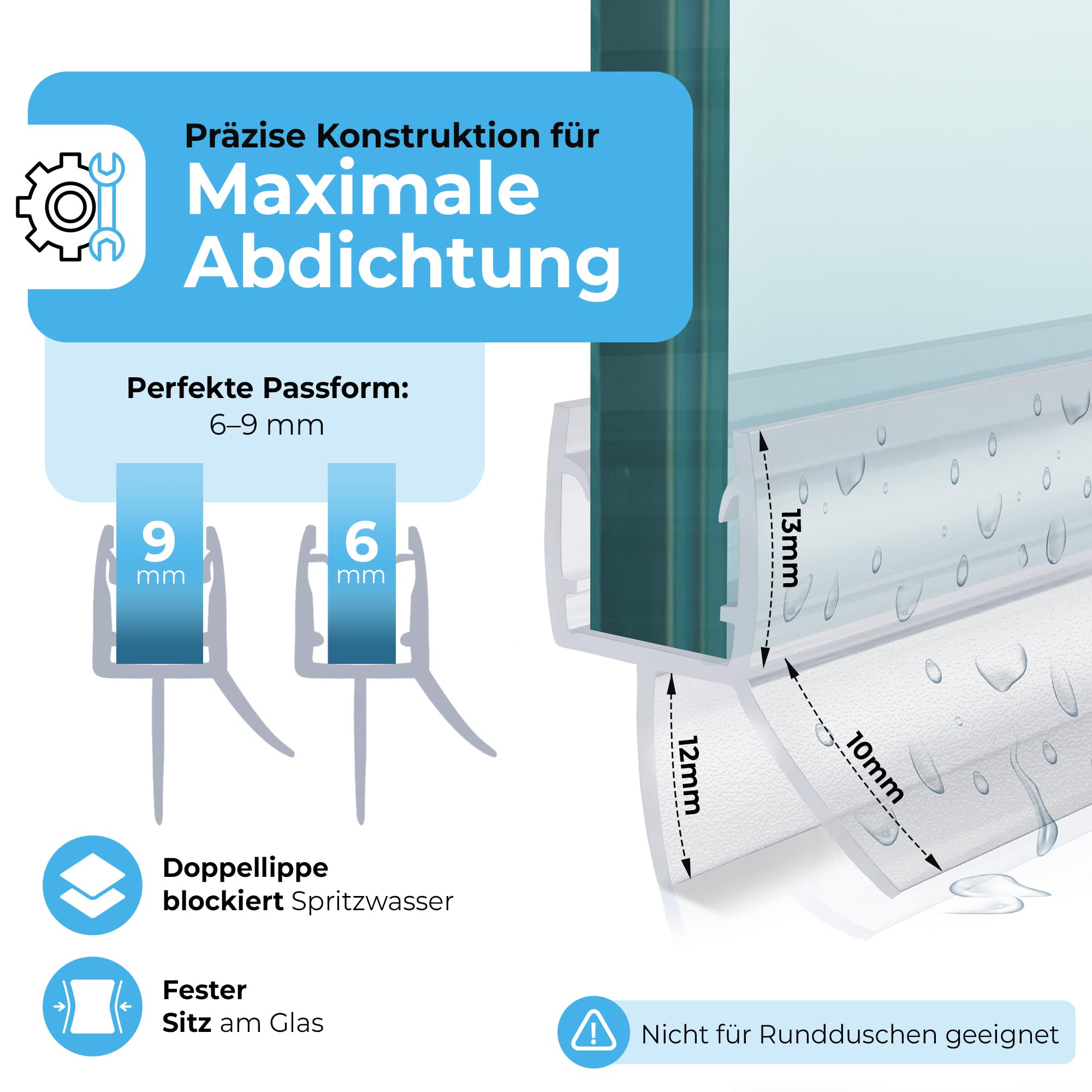 Duschdichtung 6mm 8mm · Langlebige Duschdichtungen für Duschtüren · Universal Dichtung Dusche Glastür · Duschlippe für Duschkabinen Dichtungen · Duschtürdichtung unten (4x 100cm)