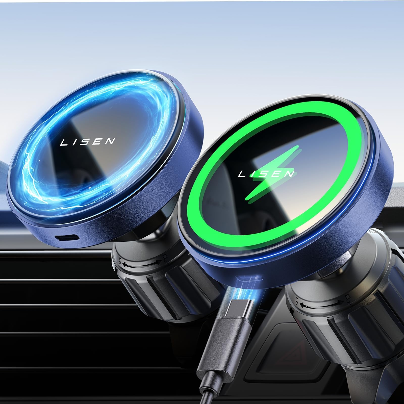 LISEN for iPhone 16 Magsafe Car Mount Charger, Fast Charging 15W Magnetic Wireless Car Charger Air Vent for iPhone 16 Pro Max, Vent Phone Mount for Car Wireless Charger Fits iPhone 15 14 13 12, Blue