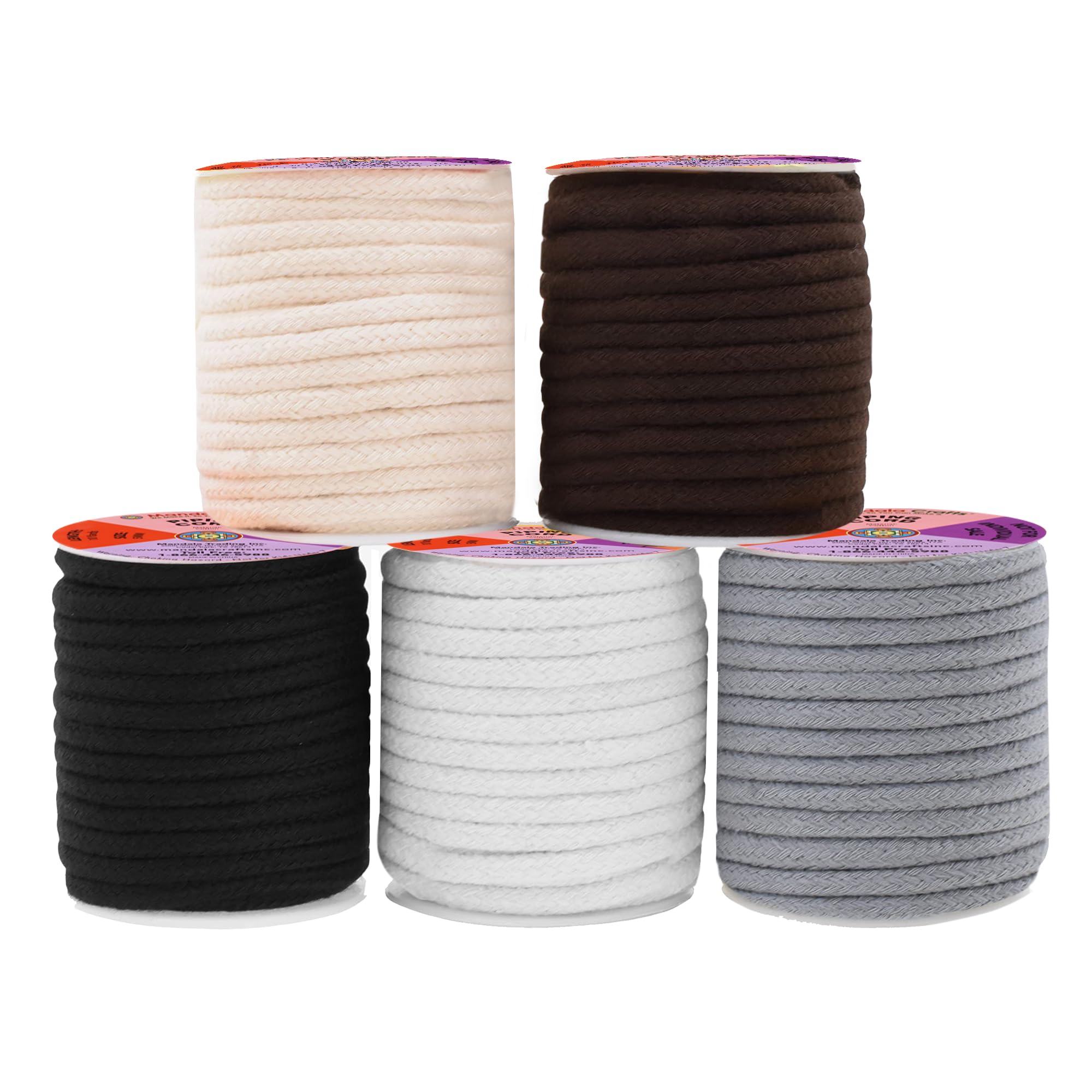 Mandala Crafts Neutral Soft Replacement Drawstring Cords for Sweatpants Bags - Piping Cord for Sewing Upholstery - 50 Yds 5mm Cotton Cording Macrame