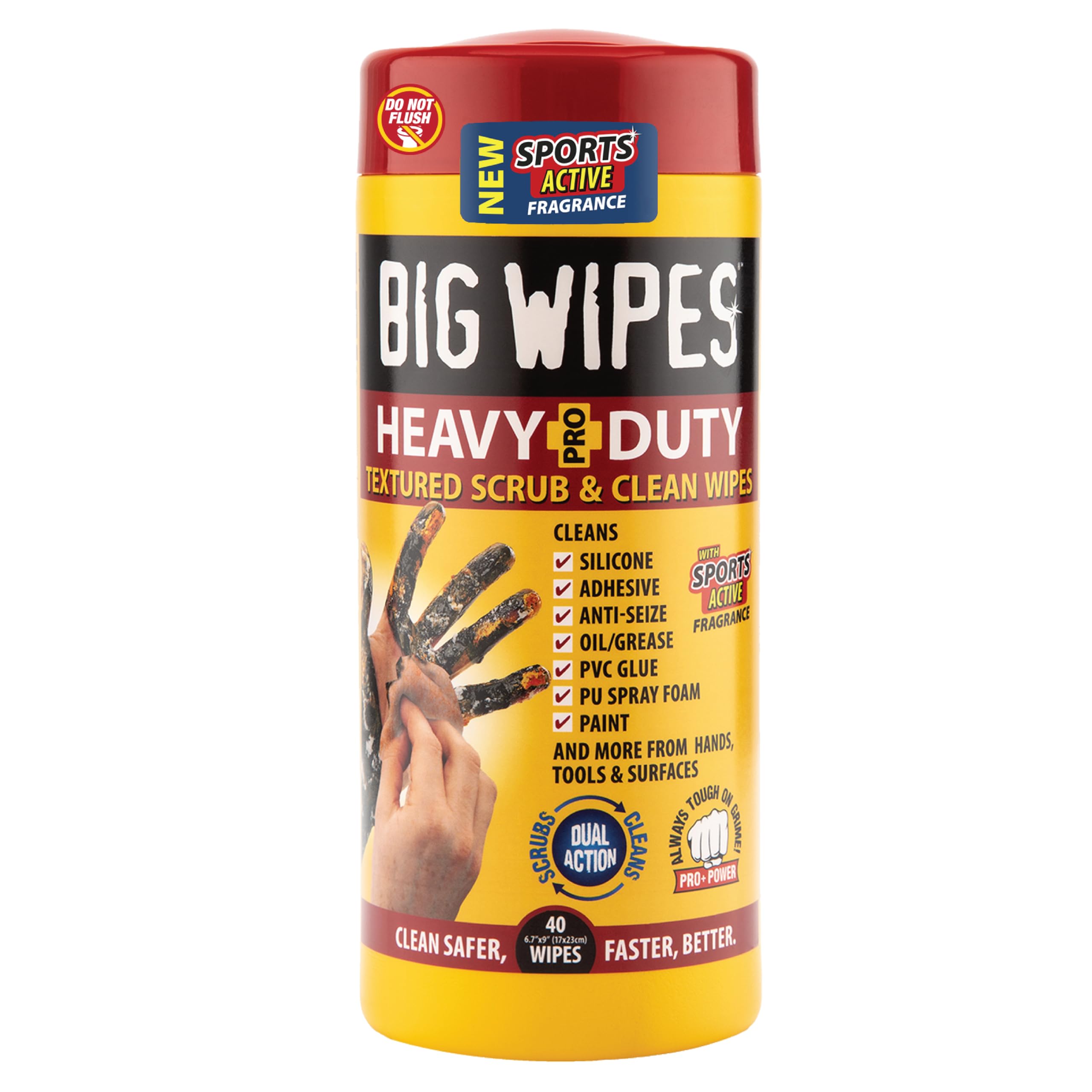 BIG WIPES Heavy Duty Industrial Hand Cleaning Wipes, Textured Scrubbing Degreaser Wipes for Mechanics and Tool Cleaner – 40 Count Canister (3 Pack)