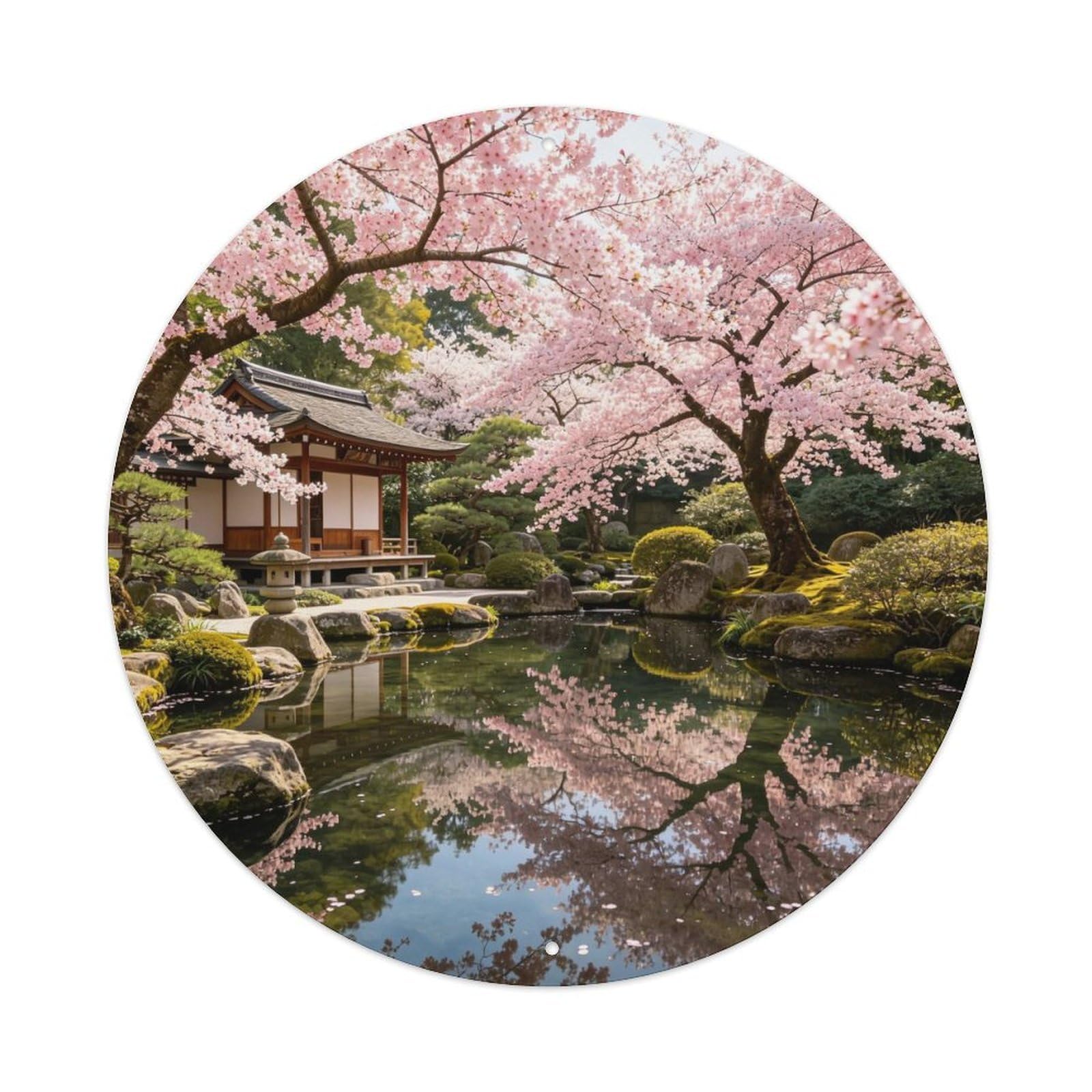 Cherry Blossom Japanese Garden Metal Tin Sign Plaque