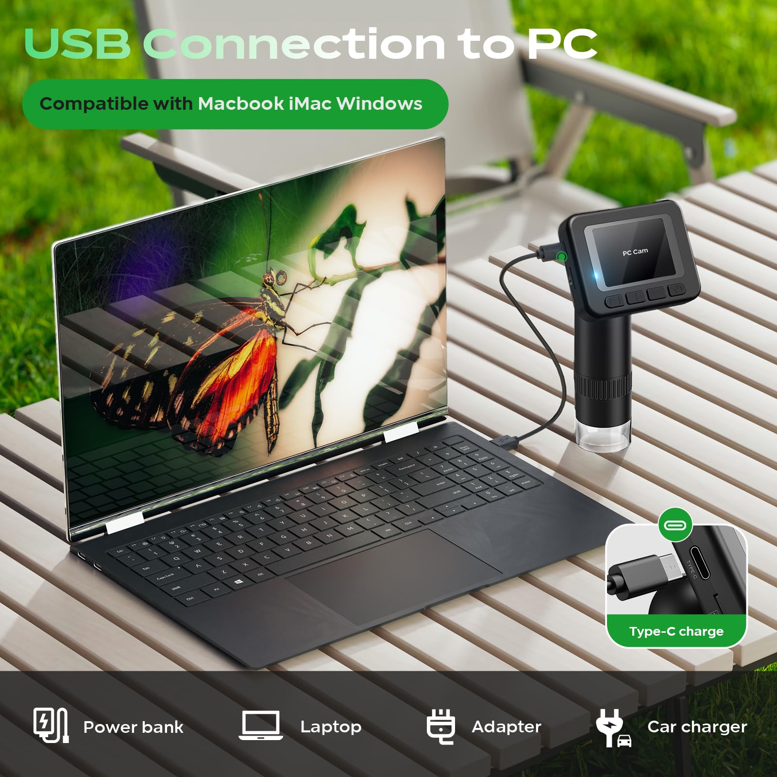 Microscopio digital de mano D-KS2 con pantalla IPS de 2 pulgadas, toma fotos y videos, descarga a PC y Mac, microscopio de bolsillo 1000X para niños/adultos con tarjeta SD de 32 G, uso en