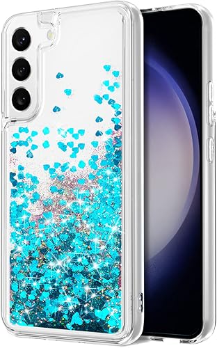 for Galaxy S23 Case,Clear Bling Flowing Liquid Floating Sparkle Colorful Glitter Waterfall TPU Protective Phone Case for Galaxy S23 [6.1 inch 2023], Blue