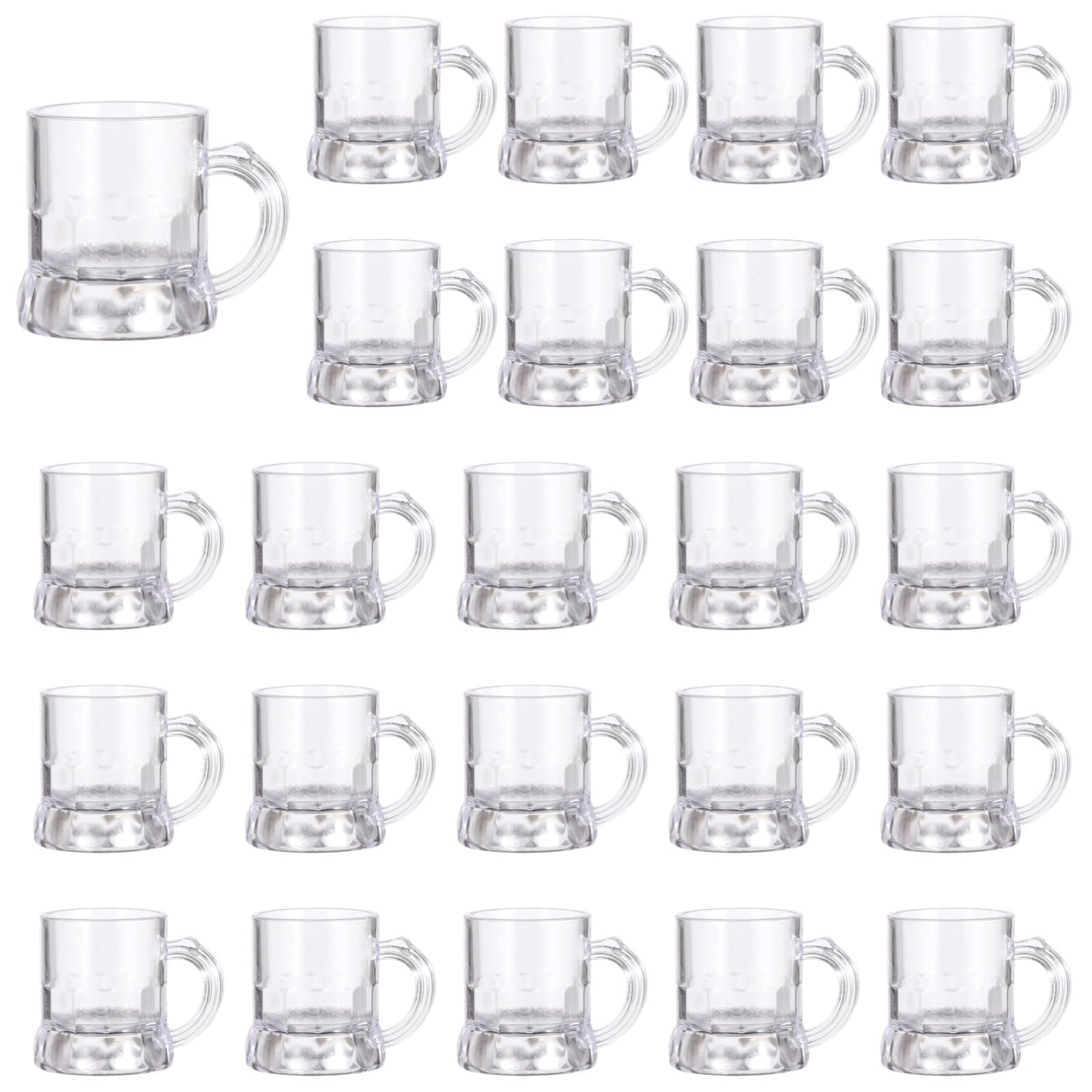 24 Stk. Mini-Kunststoff-Bierkrüge, 2 oz Schnapsgläser mit Henkel, wiederverwendbare klare Bierverkostungsgläser für Bier, Whiskey, Saft, für Party und Hochzeit, auch als Trinkgläser für Zuhause