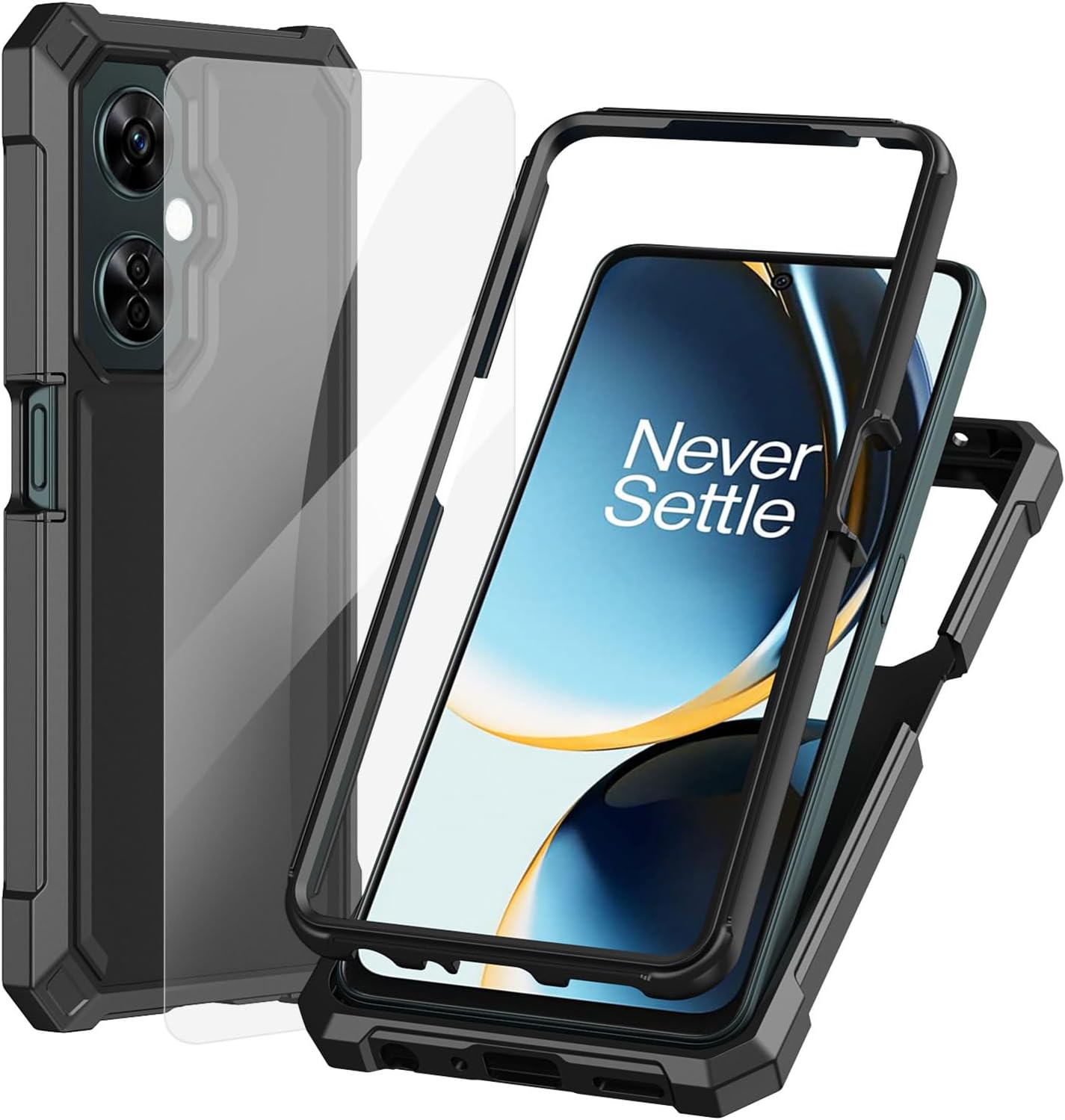 Ailiber for OnePlus Nord N30 Phone Case, One Plus N30 5G Case with Screen Protector Tempered Glass, 2 Layer Structure Protection, Shockproof Corner TPU Bumper, Slim Silicone Cover for Plus 1 N30-Black